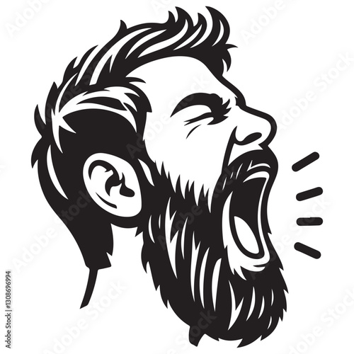 Silhouette Illustration of an Angry Shouting Man with Beard