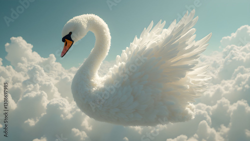 Swan-Shaped Cloud Art. Spirit Animals and Social Networks. Ultra Realistic Nature Scenes. Ethereal Digital Illustrations.