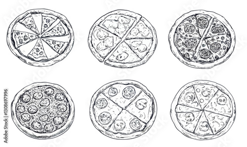 Hand-Drawn Italian Pizza Sketches Vector Illustration Pack in Minimalist Style