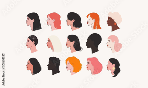 Diverse Female Faces Illustration Advocating Human Rights and Equality Vector Art