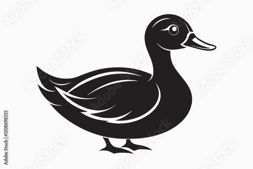 Hand drawn animals Flying duck. Black and white duck illustration design on a white background