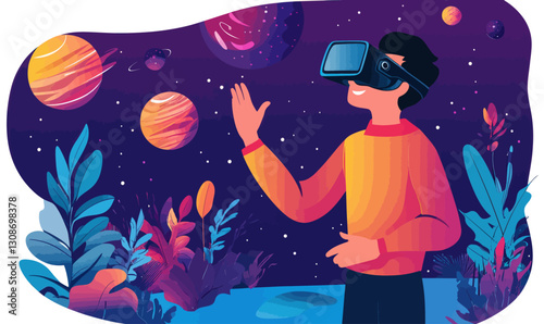 Virtual Reality Space Exploration in Colorful Minimalist Vector Art