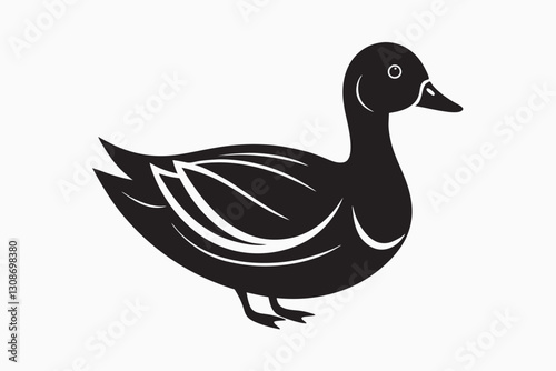 Hand drawn animals Flying duck. Black and white duck illustration design on a white background