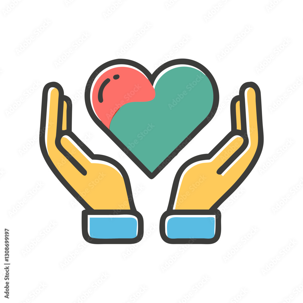 Obraz premium Two hands holding a colorful heart, symbolizing care and compassion