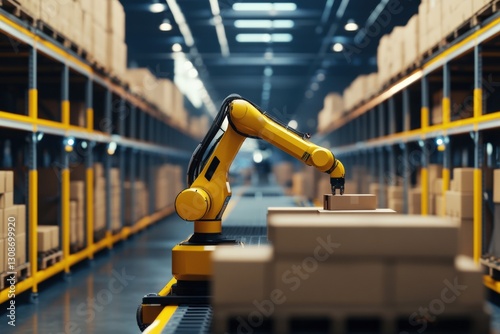 Wallpaper Mural Futuristic warehouse with robotic arms picking packages efficiently Generative AI Torontodigital.ca