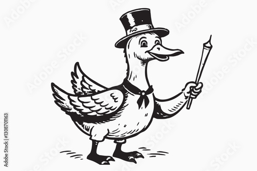 Black silhouette Goose Magician Entertainer Cartoon Mascot logo. It's a funny vector illustration.