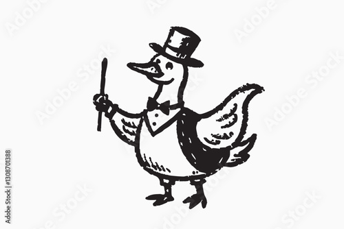 Black silhouette Goose Magician Entertainer Cartoon Mascot logo. It's a funny vector illustration.