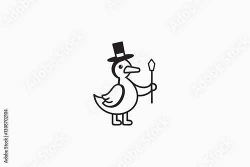 Cute goose with a magic wand. Funny minimalist head logo, Icon, element. Vector illustration
