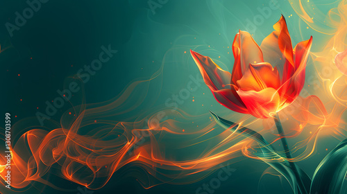 Abstract red tulip flower design with swirling smoke effects, creating an artistic and elegant floral composition.