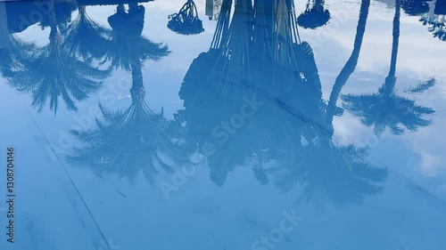 reflection of palm trees in the pool water of an expensive resort,Dream of a tropical vacation,