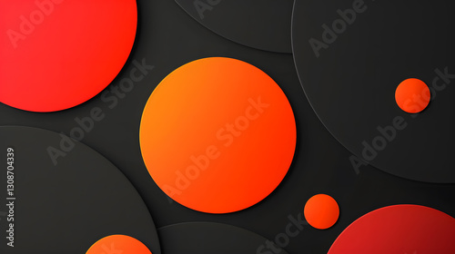 Abstract shapes on a black background with orange and red gradient, creating a futuristic and dynamic digital composition.