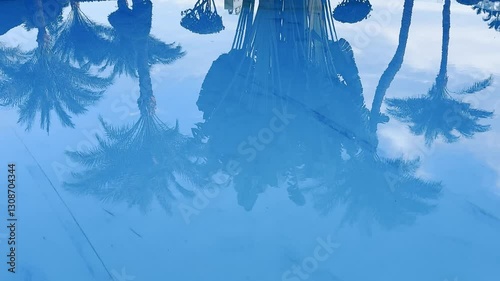 reflection of palm trees in the pool water of an expensive resort,Dream of a tropical vacation,