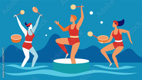 The rhythmic t of drum beats accompanied the synchronized swimming performance featuring athletes with visual impairments gracefully moving in the. Vector illustration