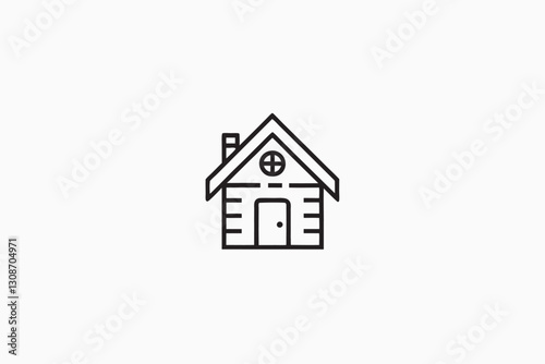 Old hand drawn abandoned ruined country house. black silhouette haunted house minimalist head logo, Icon, element. Vector illustration