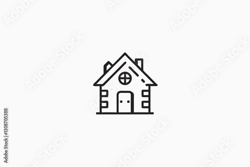 Old hand drawn abandoned ruined country house. Ink drawing village building. editable vector stroke saddle icon on white background