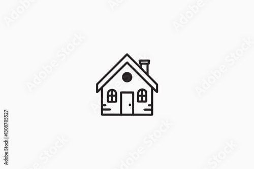 Old hand drawn abandoned ruined country house. Ink drawing village building. editable vector stroke saddle icon on white background