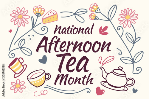 NATIONAL AFTERNOON TEA MONTH vector illustration