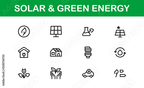 Solar and Green Energy Icons Set. Clean, Renewable Power and Sustainability Icons for Modern Projects photo