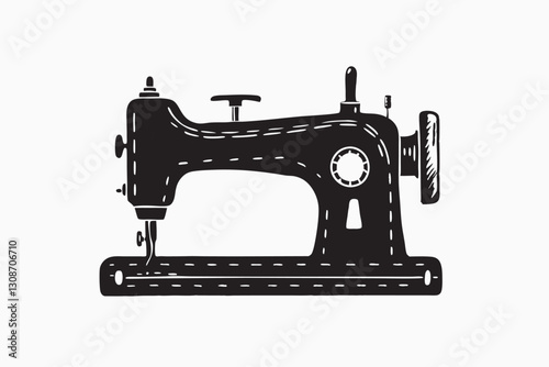 Sewing machine line icon. Sewing equipment Vector Hand Drawn Illustration Isolated On Transparent Background