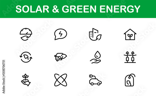 Solar and Green Energy Icons Set. Clean, Renewable Power and Sustainability Icons for Modern Projects
