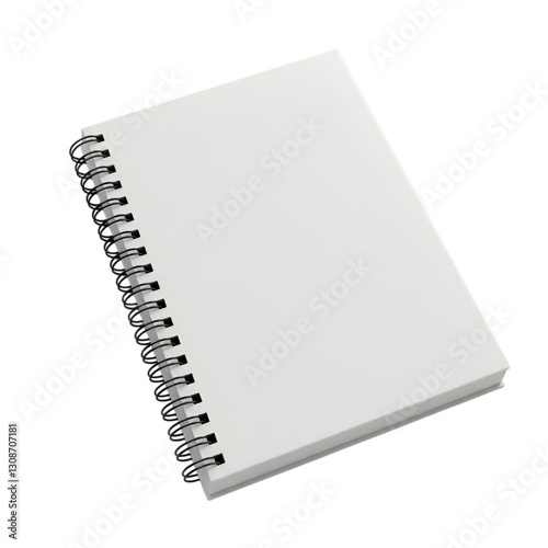 Realistic blank white spiral notebook mockup on transparent background