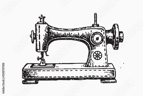 Vintage Tailor Elements Set design. sewing machine outline illustration on white background doodle