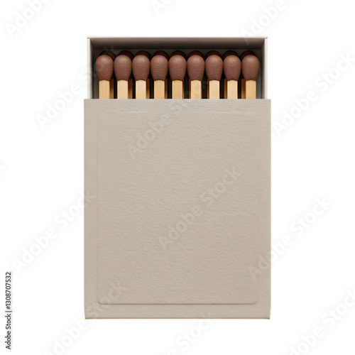 Close-up of a matchbox filled with matches, transparent background perfect for compositing and design element inclusion.