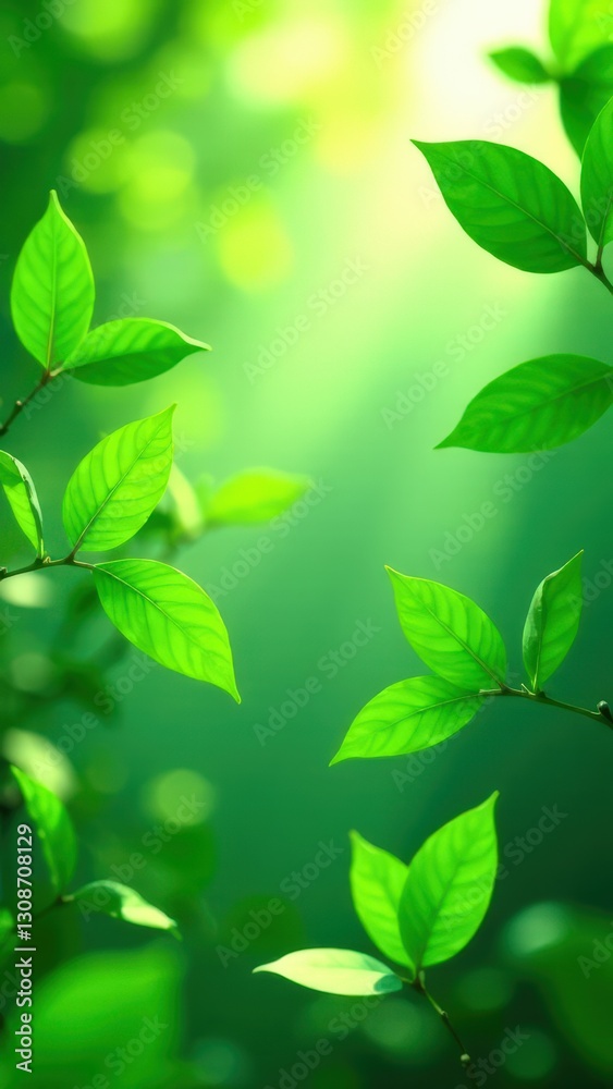 Fototapeta premium Vibrant green leaves in sunlight with blurred background