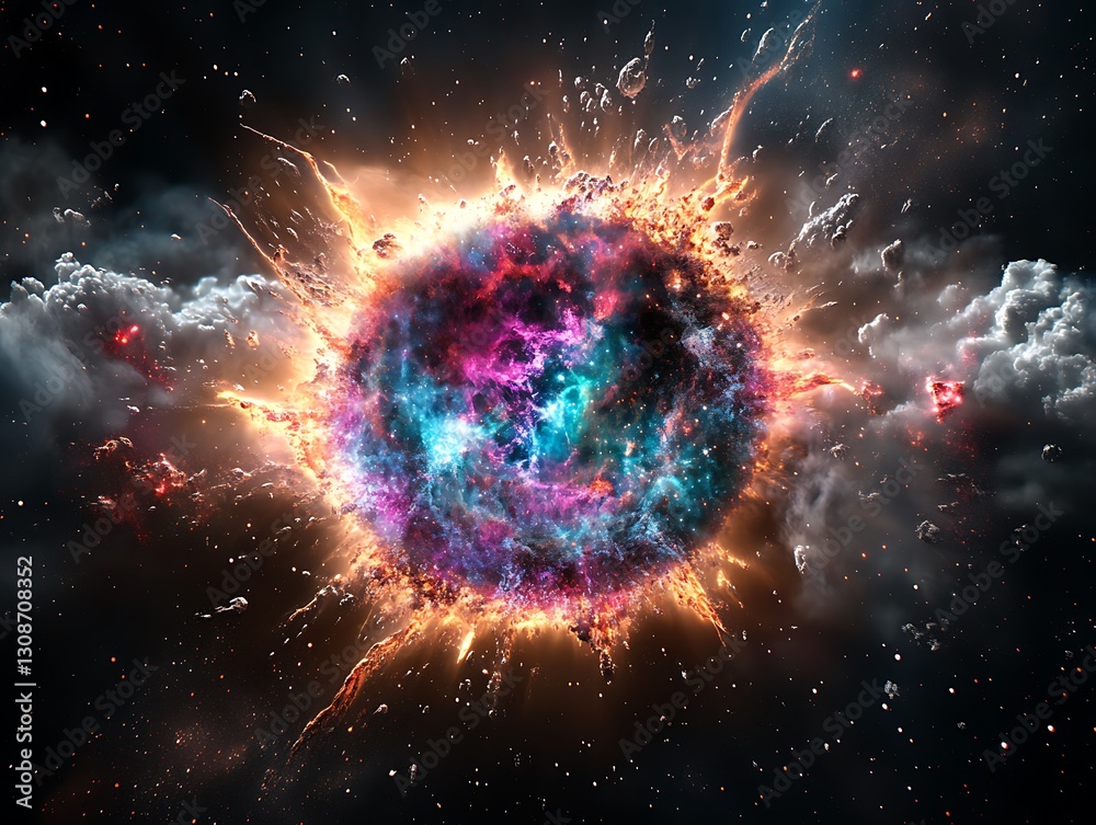 Fototapeta premium Cosmic explosion event outer space digital art nebula close-up universal concept