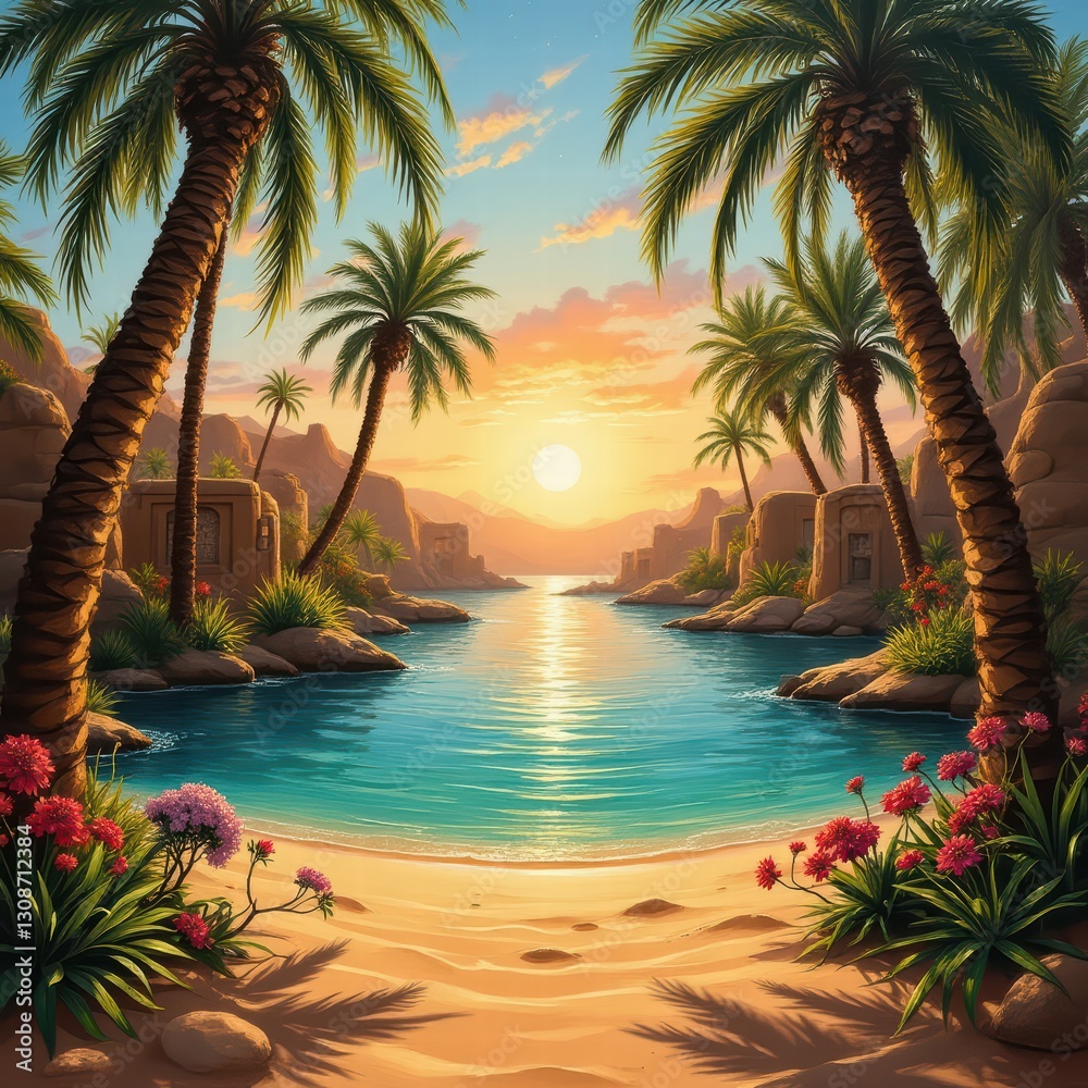 Fototapeta premium ilustración de playa y palmeras