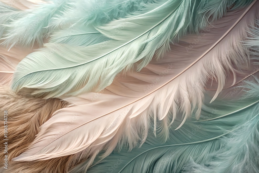 Fototapeta premium Colorful feather abstract background, green pink