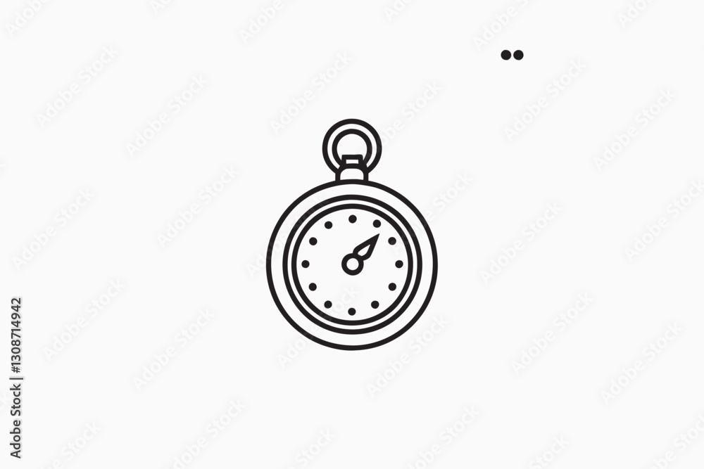Antique hand watch isolated on white background. Dial with roman numerals, black outline design element Antique hand watch isolated on white background. Dial with roman numerals, black outline design element