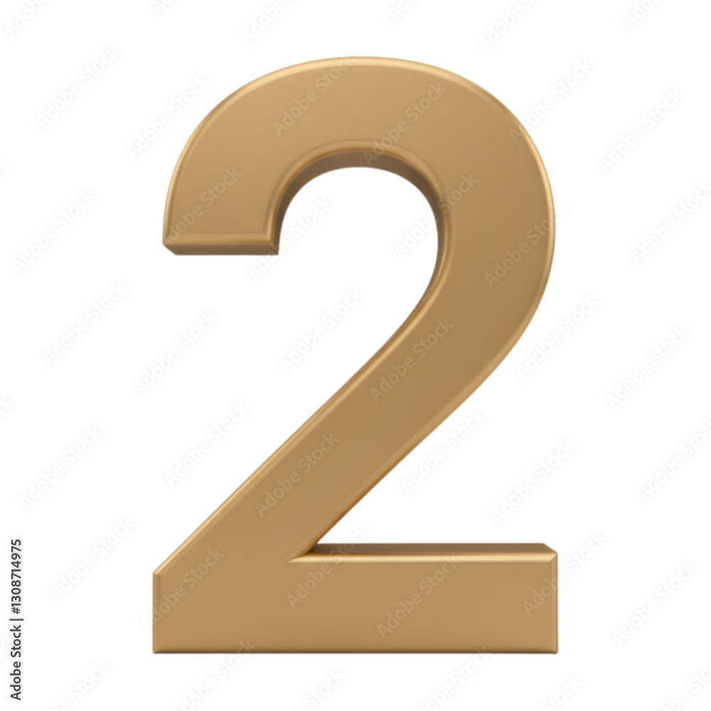 Naklejka premium Elegant Golden Number Two Isolated on Transparent Background for Design