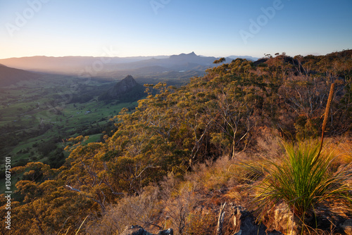 Sunset, view to Mount Warning, Wollumbin, Mebbin, Border Ranges, Mount Jerusalem National Park, Nightcap, Doon Doon, Uki, Tweed Valley, Byron Bay Hinterland - NSW, Australia