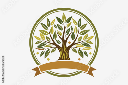 Hand drawn vector illustration of olive tree Isolated on white background Retro style. Muscat logo design