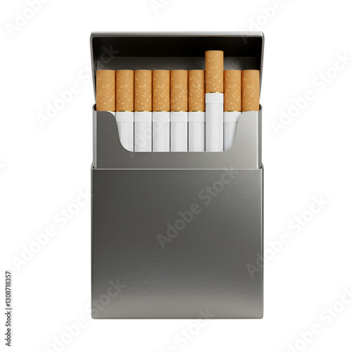 3D Render of a Cigarette Pack with Cigarettes Inside on a Transparent Background