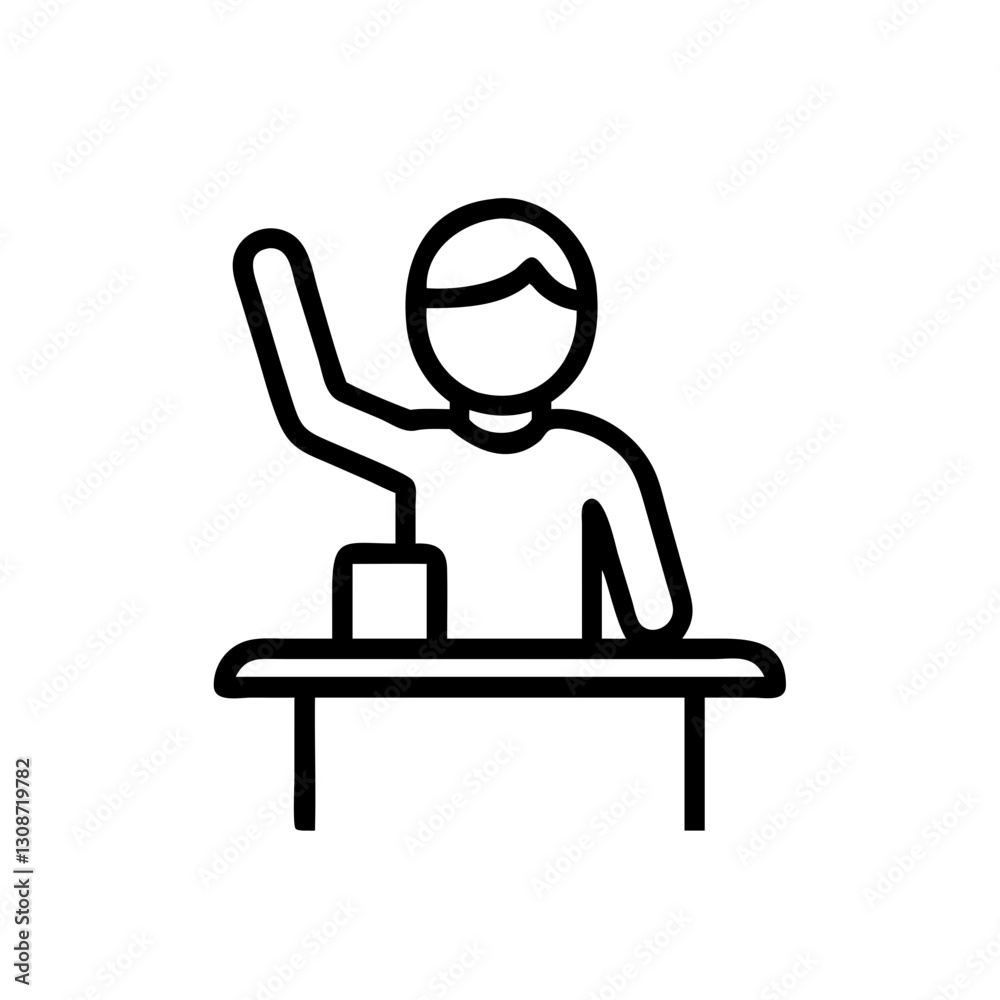 Students life Student raising hand to answer, line icon Students life Student raising hand to answer, line icon