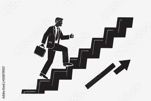 Success in business. Businessman climbs up stairs. Hope to success in business accomplishment or reaching business goal reward and motivation concept Vector illustration