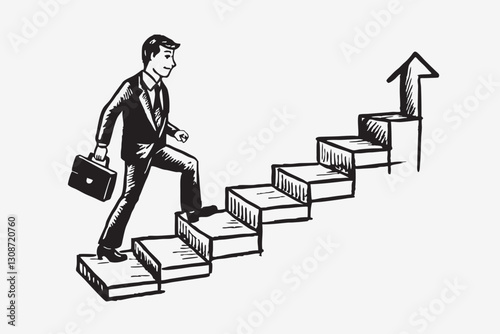 Business Male Success Icon. businessman running up the stairs minimalist head logo, Icon, element. Vector illustration