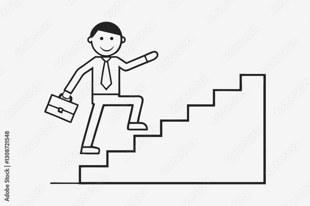 Businessman running up the stairs. Personal goals concept vector cartoon illustration isolated on white background Businessman running up the stairs. Personal goals concept vector cartoon illustration isolated on white background