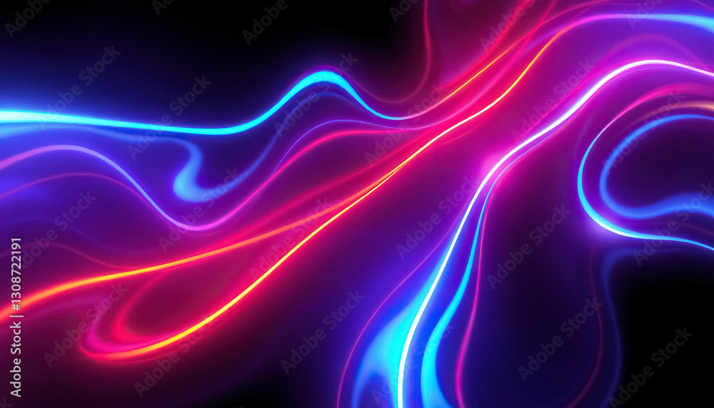 Fototapeta premium Abstract glowing light trails reminiscent of neon signs swirling against dark blurred background