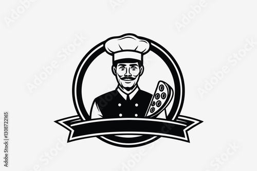 Detailed chef logo template. Design element for logo, poster, card, banner, emblem, t shirt. Vector illustration