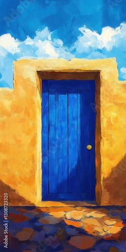 Adobe Door. Bright Blue Wooden Architecture in the Land of Enchantment
