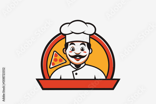 Pizza man Hand drawn pizza cartoon character. Design element for logo, poster, card, banner, emblem, t shirt. Vector illustration