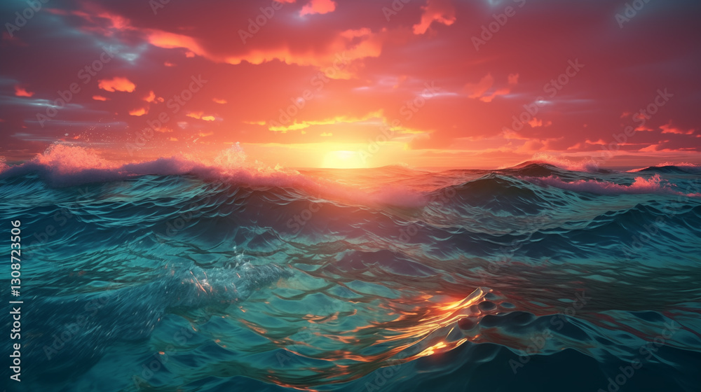 Fototapeta premium A beautiful ocean with a sunset in the background