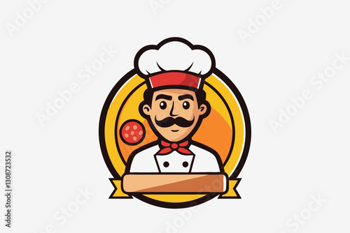 Pizza man Hand drawn pizza cartoon character. Design element for logo, poster, card, banner, emblem, t shirt. Vector illustration