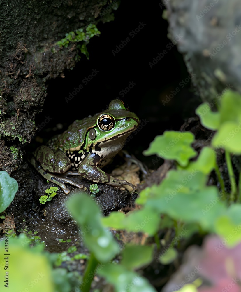 a foam nest suspended above gentle stream water a foam nest suspended above gentle stream water