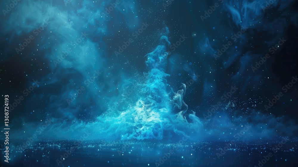 Fototapeta premium Wonderful picture of blue light of sparkling particles scattered across space background, create abstract bokeh effect perfect for designs that aim to evoke a sense of energetic and fantasy. AIG53.