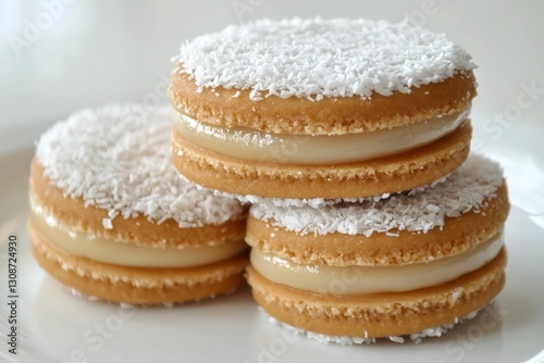 Alfajores: Closeup of Homemade Sweet Biscuit Dessert with Dulce de Leche and Coconut