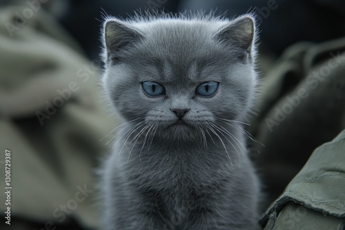 Army Cat: The Serious and Angry Grey Feline Pet in Action